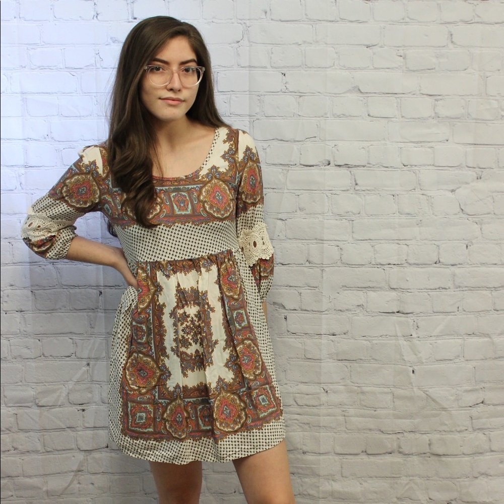 Umgee boho mini dress lace sleeves